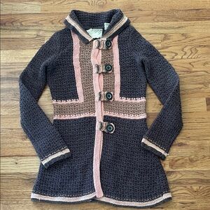 Vintage Rare Anthropologie Sparrow Dark Gray Knit with Pink and Tan Accents